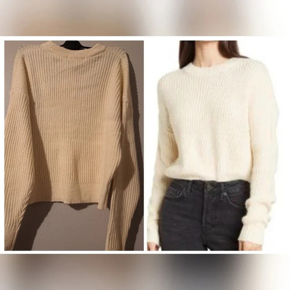 Elodie Sweaters - Elodie Crewneck Cropped Sweater Size S Cream